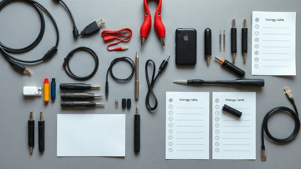 Các mẫu cáp và dụng cụ được sắp xếp theo checklist kiểm tra nhập sỉ