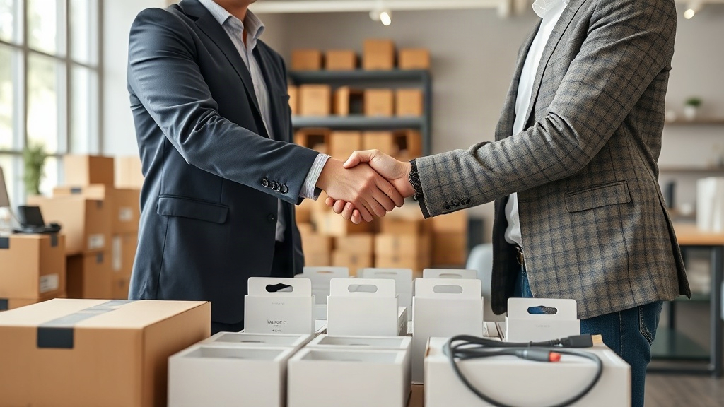 Nhà bán lẻ trao đổi với nhà cung cấp sau khi kiểm tra mẫu cáp Type C Nhà bán lẻ trao đổi với nhà cung cấp sau khi kiểm tra mẫu cáp Type C