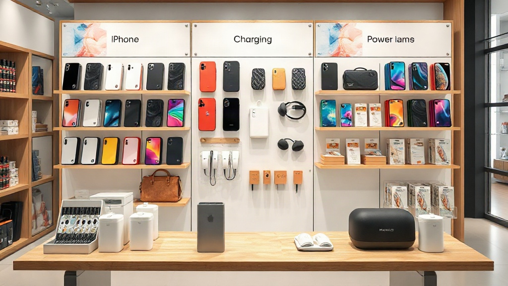 Danh mục phụ kiện điện thoại cơ bản gồm ốp lưng, kính bảo vệ, cáp sạc và tai nghe