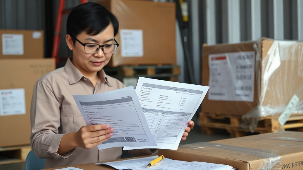 Nhân viên đối chiếu hồ sơ hải quan của lô sạc dự phòng