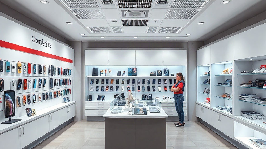 Các khu trưng bày, tư vấn, thanh toán và kho trong shop phụ kiện nhỏ