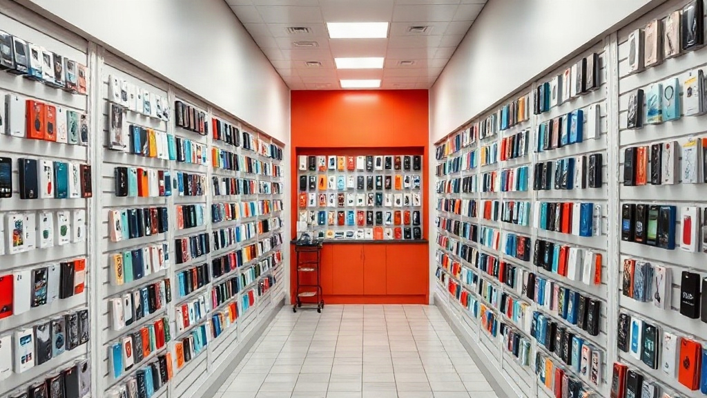 Mẫu bố trí shop phụ kiện điện thoại 10 m² dạng mặt tiền hẹp và chiều sâu lớn