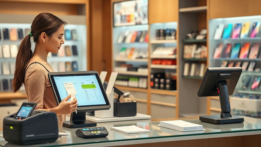 Quầy POS tạo đơn và thanh toán tại shop phụ kiện điện thoại