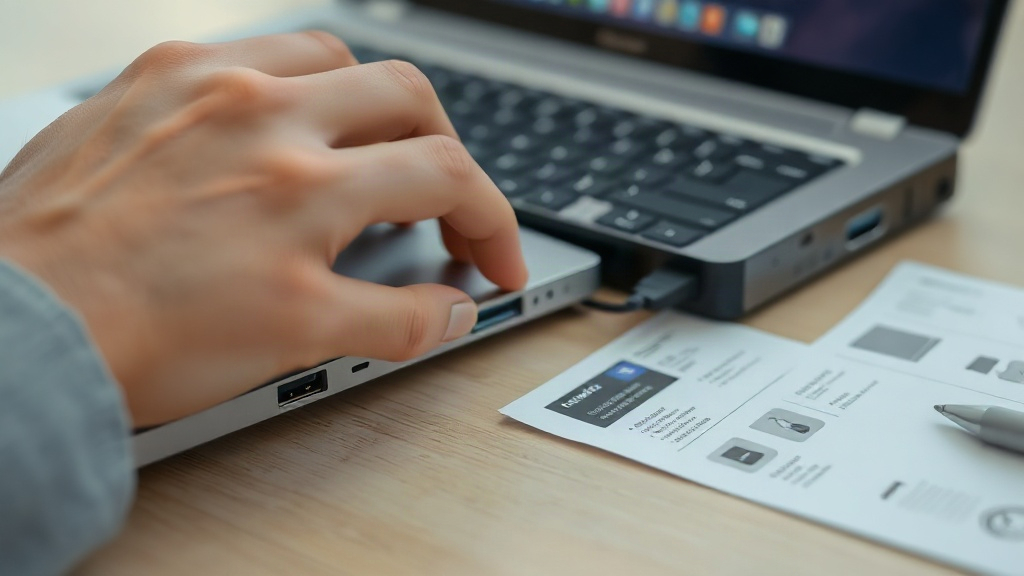 Người dùng kiểm tra cổng USB-C và thông số sạc của laptop