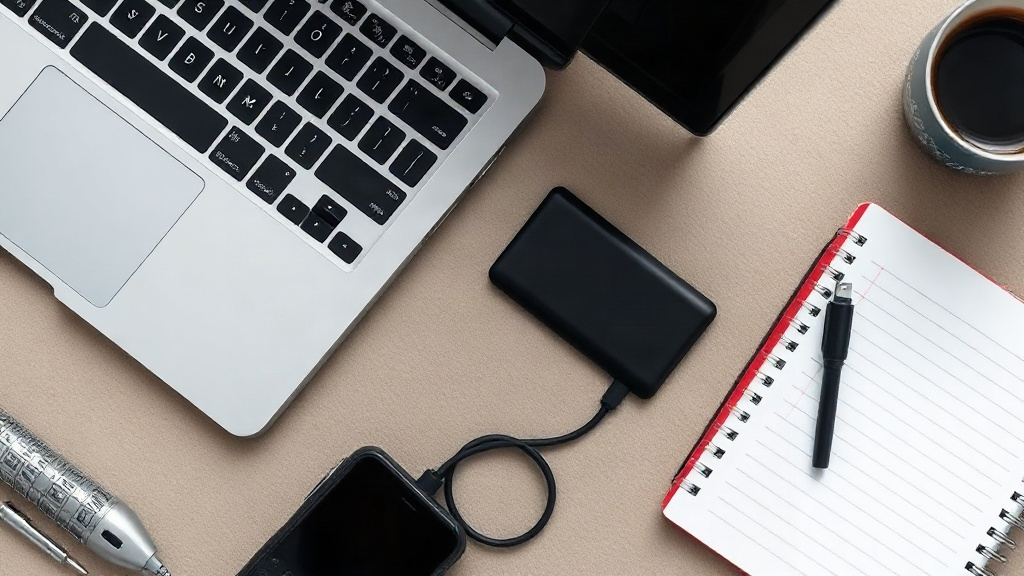 Bộ thiết bị sạc USB-C PD cho laptop được sắp xếp trên bàn