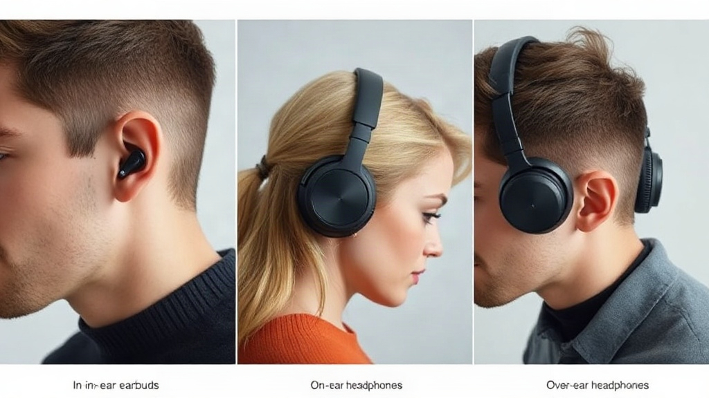 Minh họa vị trí đeo của tai nghe in-ear, on-ear và over-ear Minh họa vị trí đeo của tai nghe in-ear, on-ear và over-ear