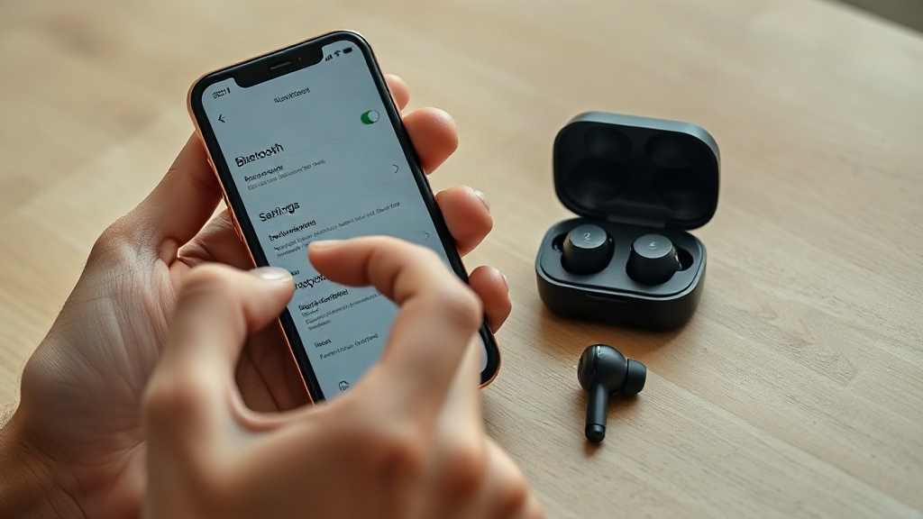 Người dùng kiểm tra kết nối Bluetooth của tai nghe true wireless trên điện thoại Người dùng kiểm tra kết nối Bluetooth của tai nghe true wireless trên điện thoại