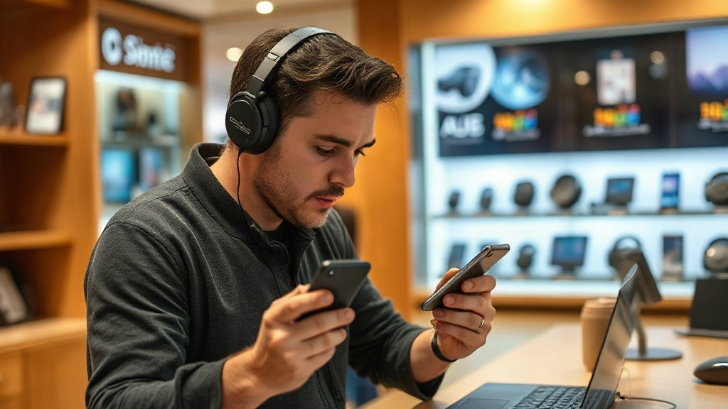 Người dùng thử chất âm và micro của tai nghe trước khi mua