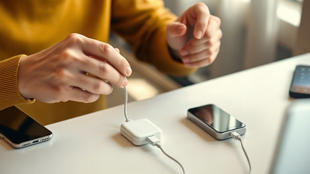 Người dùng kết nối cáp USB-C phù hợp giữa điện thoại và củ sạc Người dùng kết nối cáp USB-C phù hợp giữa điện thoại và củ sạc
