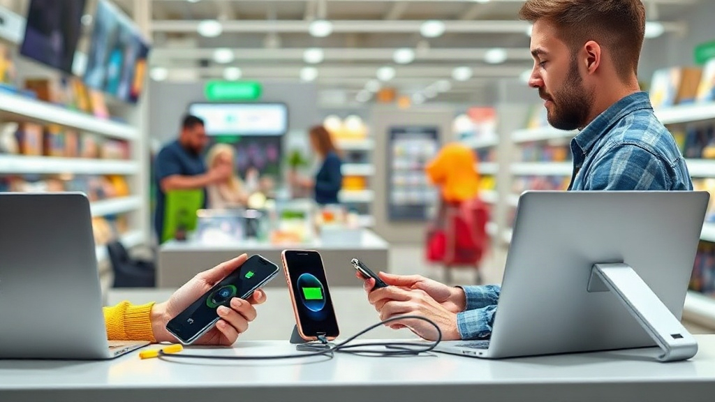 Người mua đối chiếu cáp sạc nhanh với điện thoại và laptop trước khi chọn Người mua đối chiếu cáp sạc nhanh với điện thoại và laptop trước khi chọn