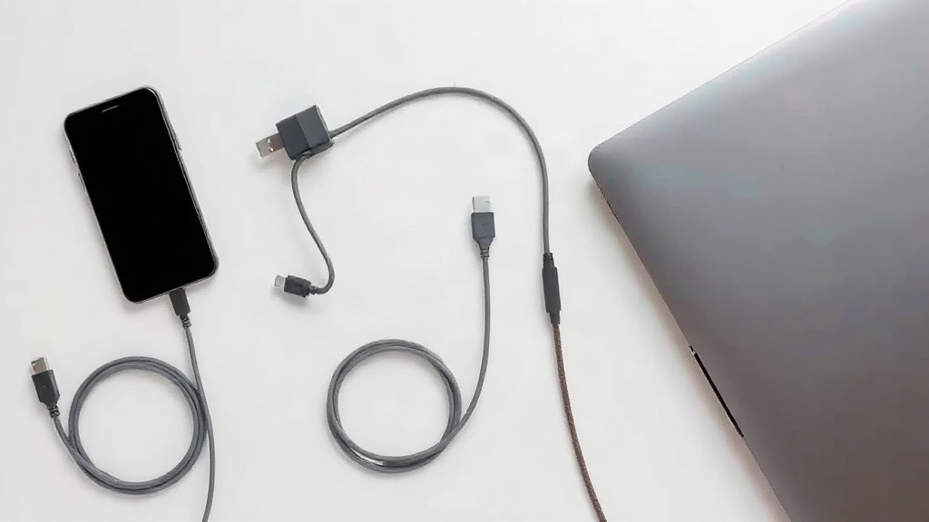 Cáp, củ sạc, điện thoại và laptop được sắp xếp để giải đáp thắc mắc về sạc nhanh Cáp, củ sạc, điện thoại và laptop được sắp xếp để giải đáp thắc mắc về sạc nhanh