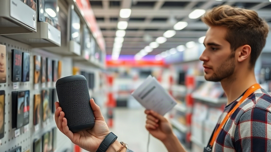 Người mua kiểm tra kích thước, cổng sạc và độ hoàn thiện của loa Bluetooth Người mua kiểm tra kích thước, cổng sạc và độ hoàn thiện của loa Bluetooth