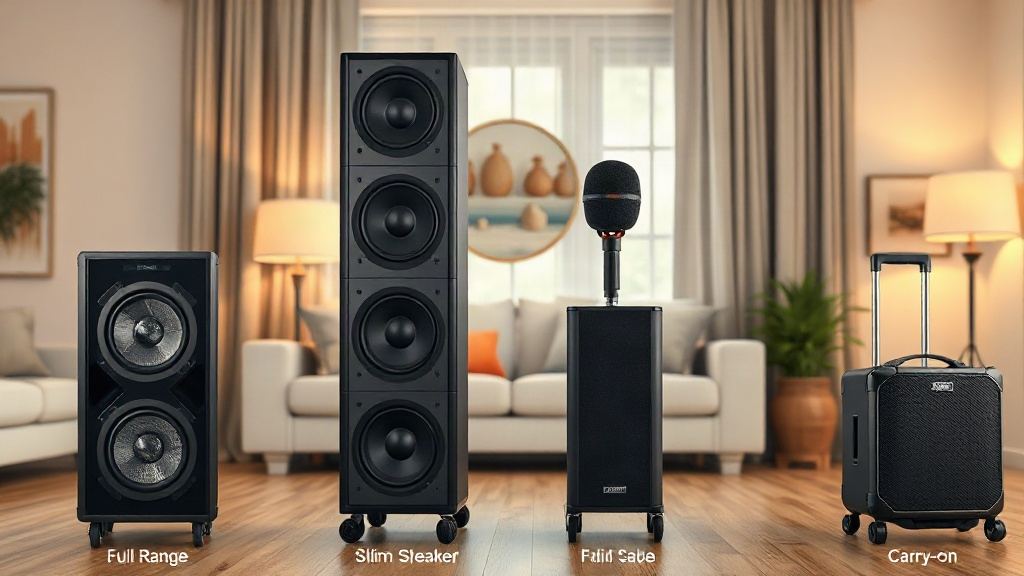 So sánh kiểu dáng loa fullrange, loa column, loa kéo và loa xách tay So sánh kiểu dáng loa fullrange, loa column, loa kéo và loa xách tay