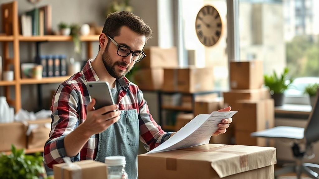 Chủ shop kiểm tra đơn, đóng gói sản phẩm và chuẩn bị bàn giao vận chuyển Chủ shop kiểm tra đơn, đóng gói sản phẩm và chuẩn bị bàn giao vận chuyển