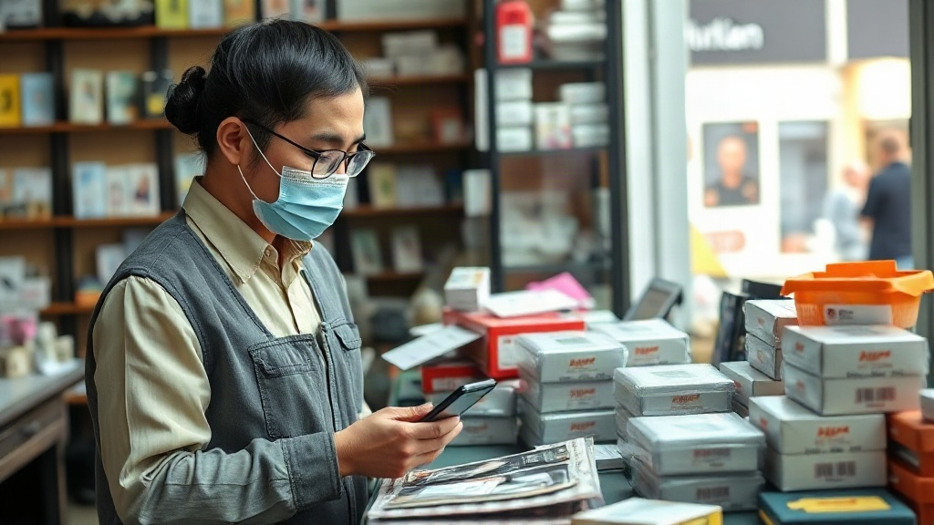 Chủ cửa hàng kiểm tra mẫu và kiện hàng trước khi chốt nguồn nhập sỉ