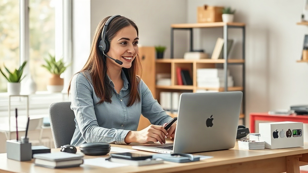 Nhân viên giải đáp câu hỏi về nhập sỉ phụ kiện điện thoại