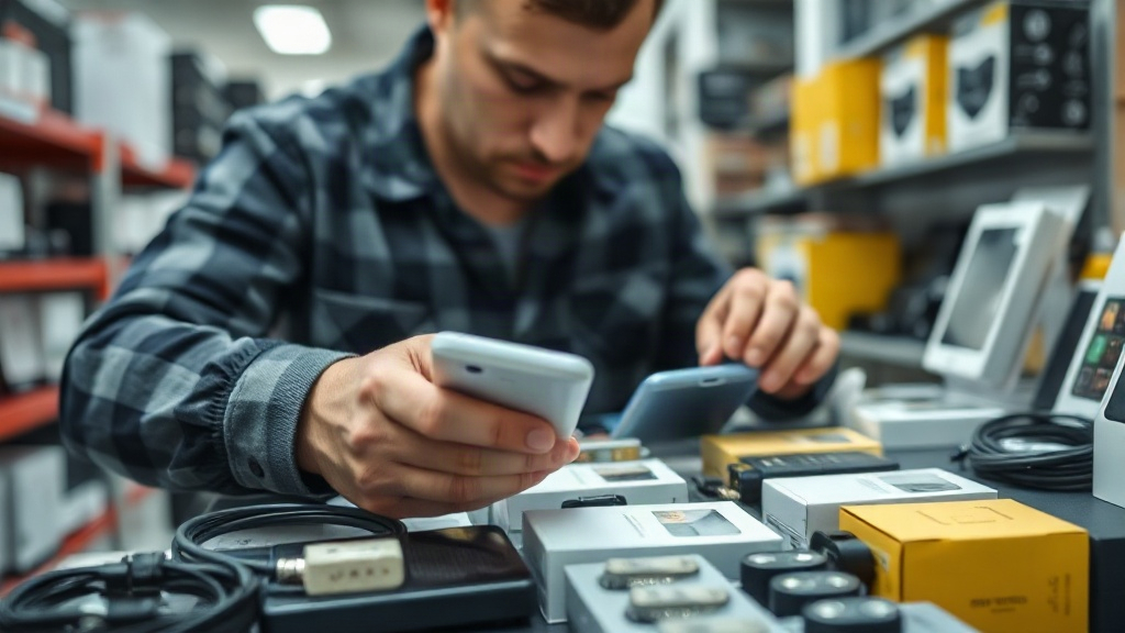 Người mua kiểm tra chất lượng phụ kiện tại quầy hàng sỉ Người mua kiểm tra chất lượng phụ kiện tại quầy hàng sỉ
