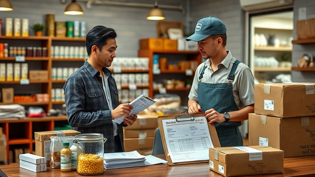 Cửa hàng thẩm định nhà cung cấp bằng mẫu hàng và hồ sơ giao dịch
