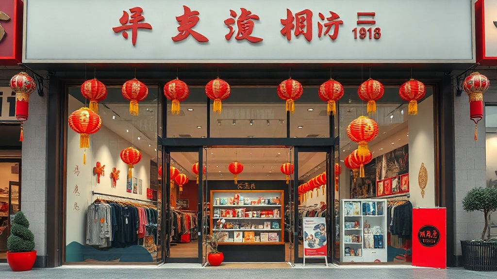 Mặt tiền cửa hàng trang trí Tết tiết chế và đồng bộ màu thương hiệu