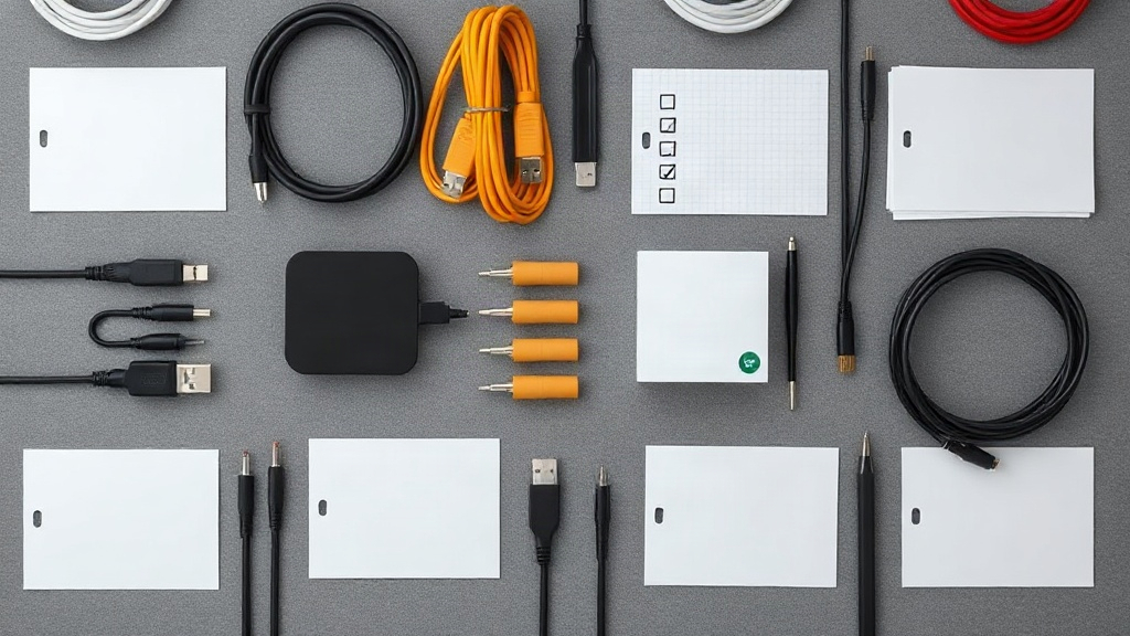 Các mẫu cáp và dụng cụ được sắp xếp theo checklist kiểm tra nhập sỉ